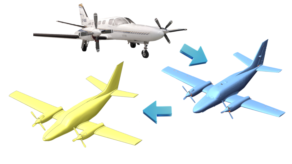 Skan 3D i model CAD samolotu cessna